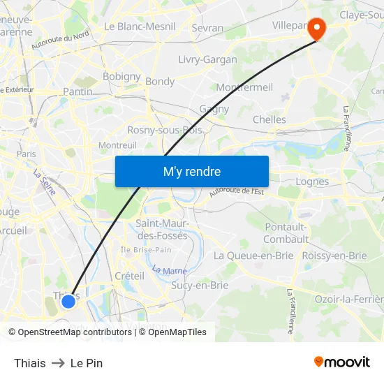 Thiais to Le Pin map