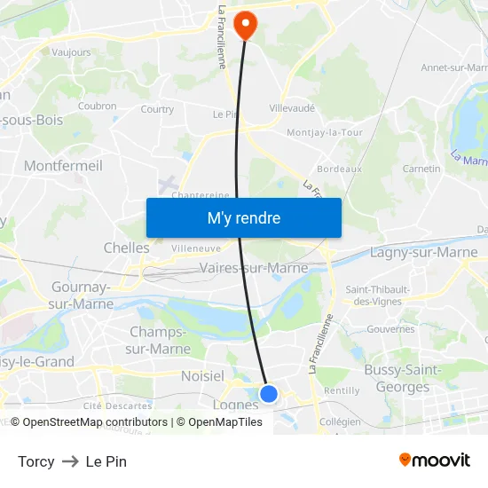 Torcy to Le Pin map