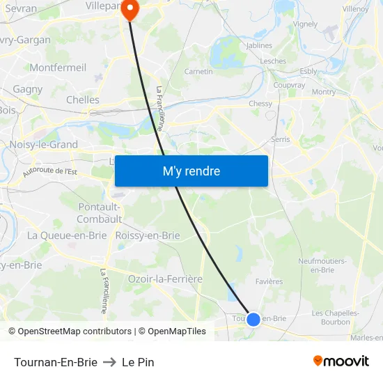 Tournan-En-Brie to Le Pin map