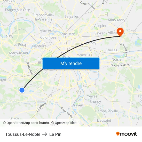 Toussus-Le-Noble to Le Pin map