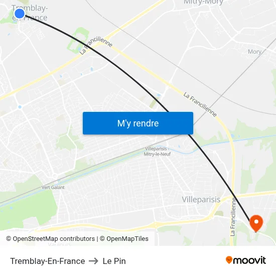 Tremblay-En-France to Le Pin map