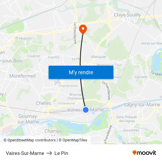 Vaires-Sur-Marne to Le Pin map