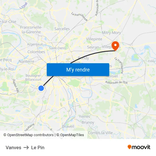 Vanves to Le Pin map