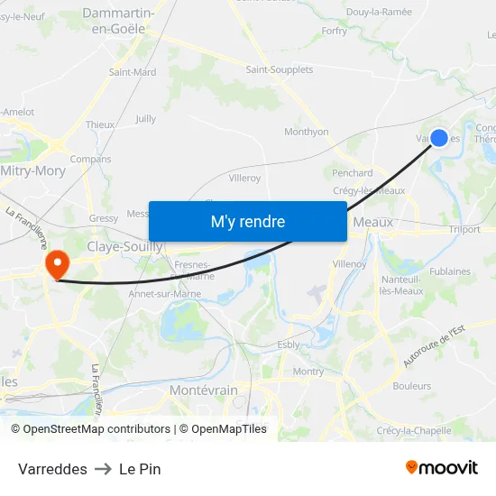 Varreddes to Le Pin map