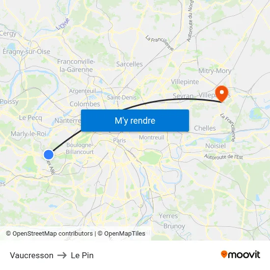 Vaucresson to Le Pin map