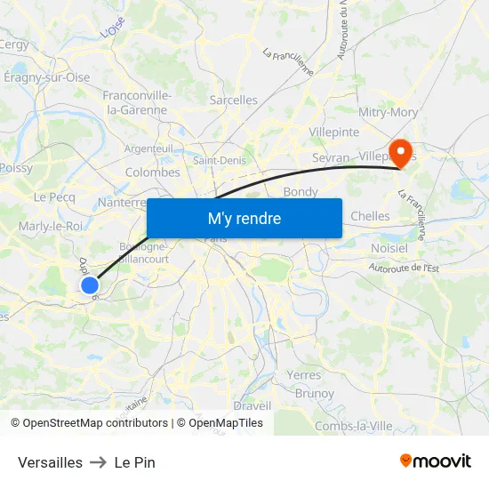 Versailles to Le Pin map