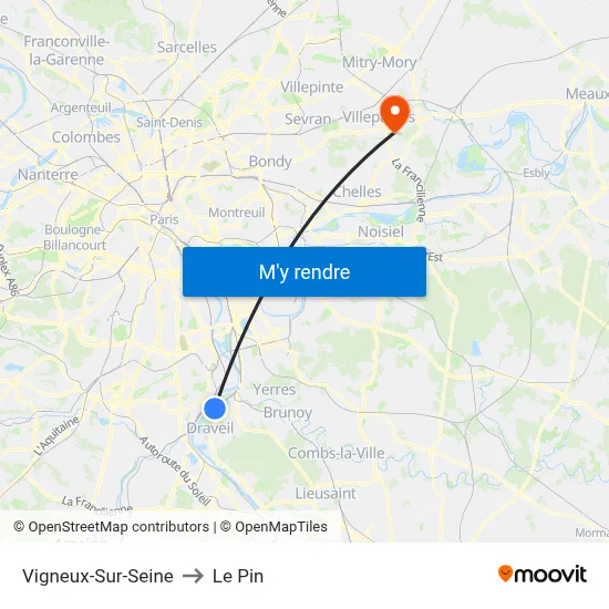 Vigneux-Sur-Seine to Le Pin map