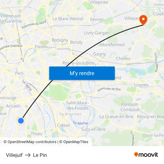 Villejuif to Le Pin map