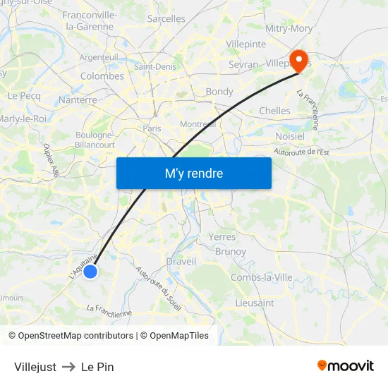 Villejust to Le Pin map
