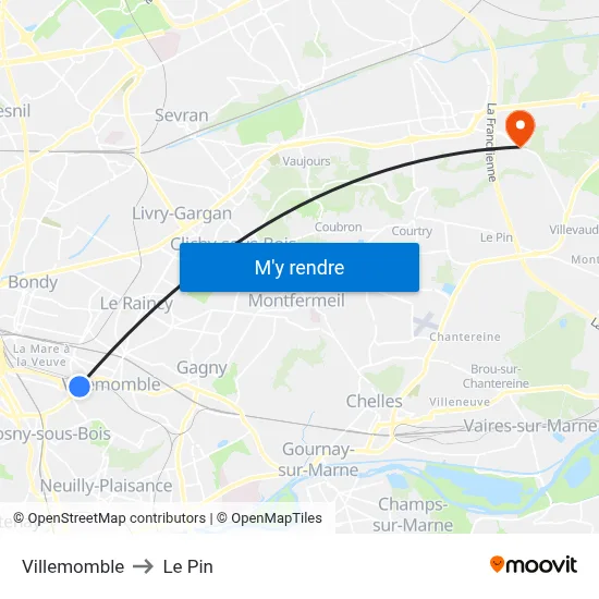 Villemomble to Le Pin map