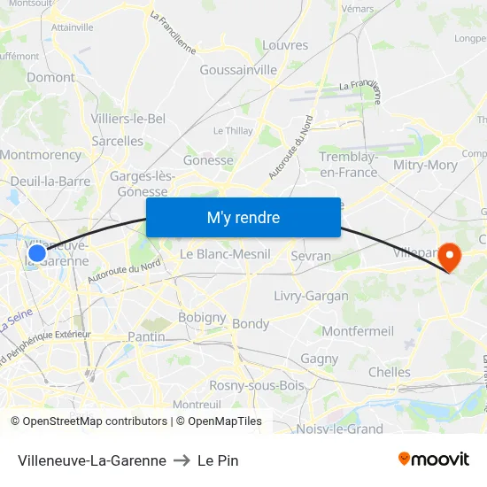 Villeneuve-La-Garenne to Le Pin map
