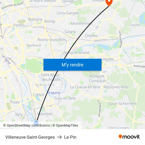 Villeneuve-Saint-Georges to Le Pin map
