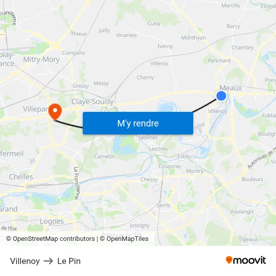 Villenoy to Le Pin map