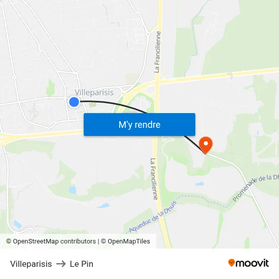 Villeparisis to Le Pin map