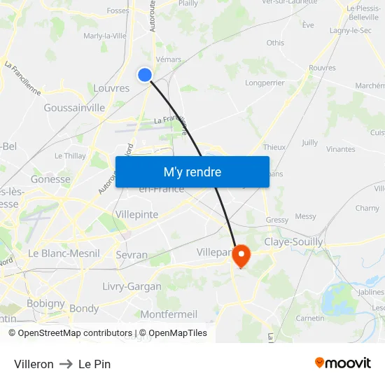 Villeron to Le Pin map