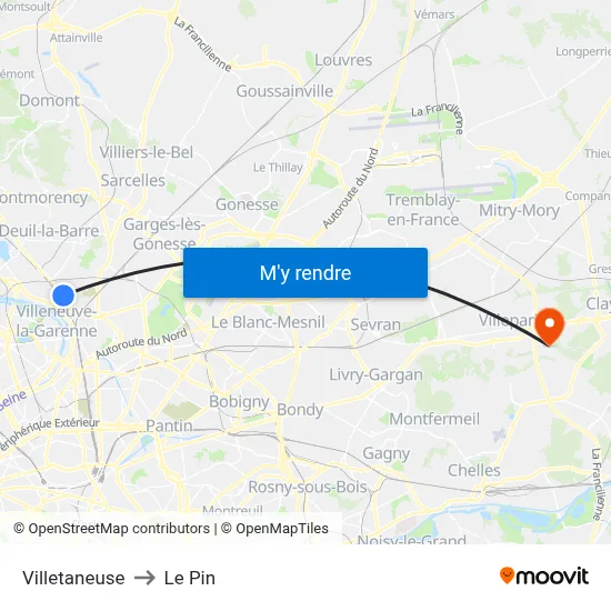 Villetaneuse to Le Pin map