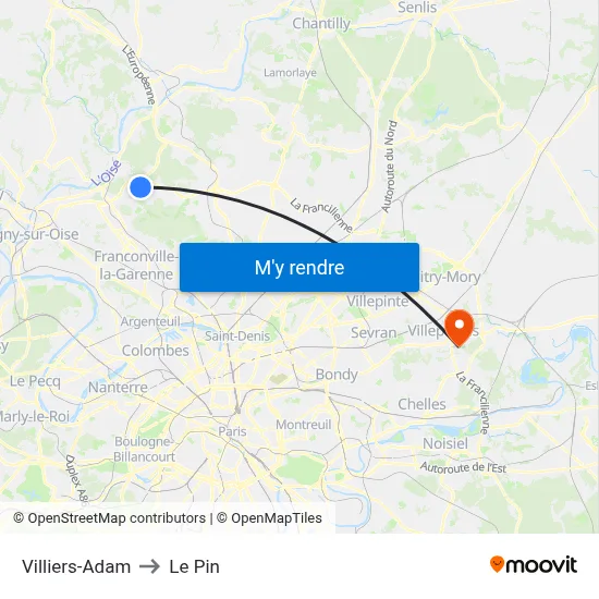 Villiers-Adam to Le Pin map