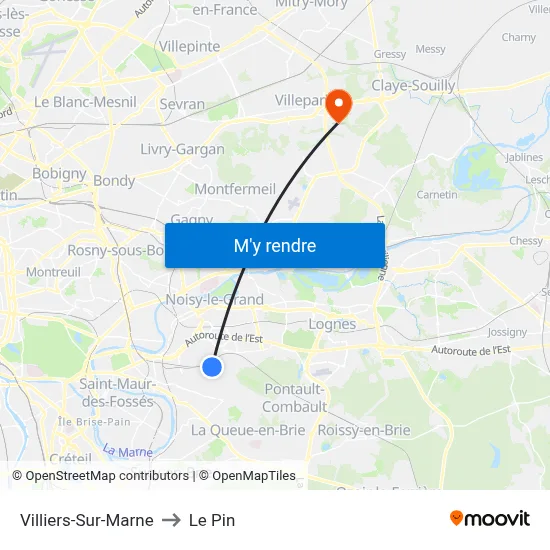 Villiers-Sur-Marne to Le Pin map