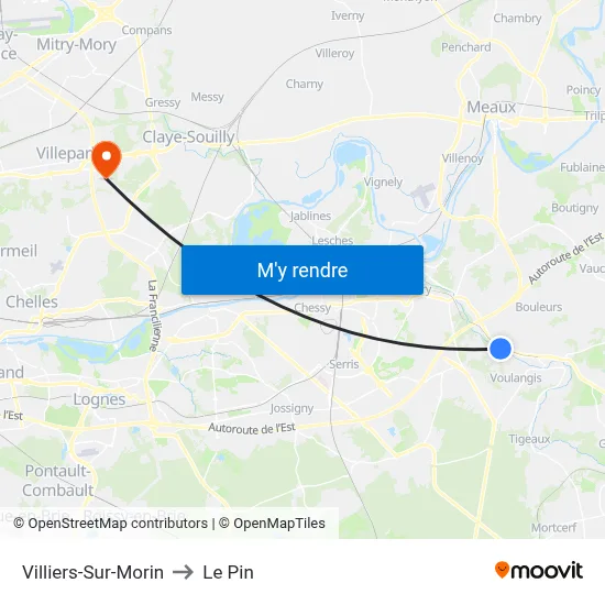 Villiers-Sur-Morin to Le Pin map