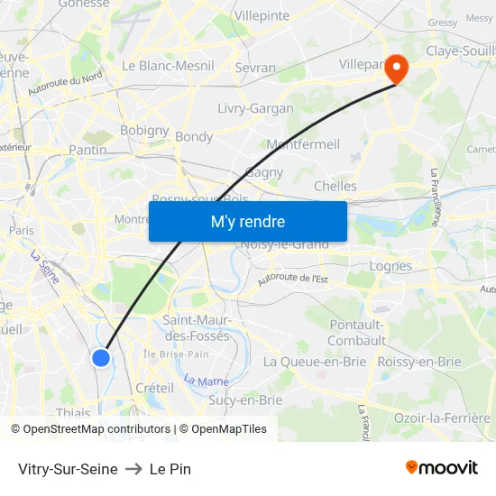 Vitry-Sur-Seine to Le Pin map