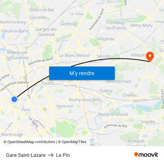 Gare Saint-Lazare to Le Pin map