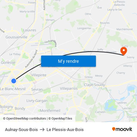 Aulnay-Sous-Bois to Le Plessis-Aux-Bois map