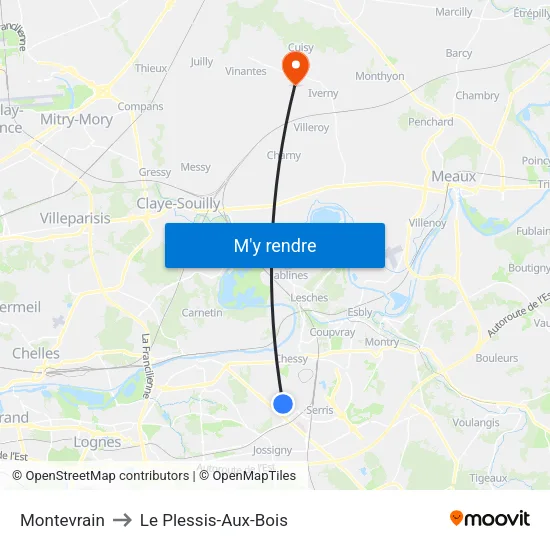 Montevrain to Le Plessis-Aux-Bois map
