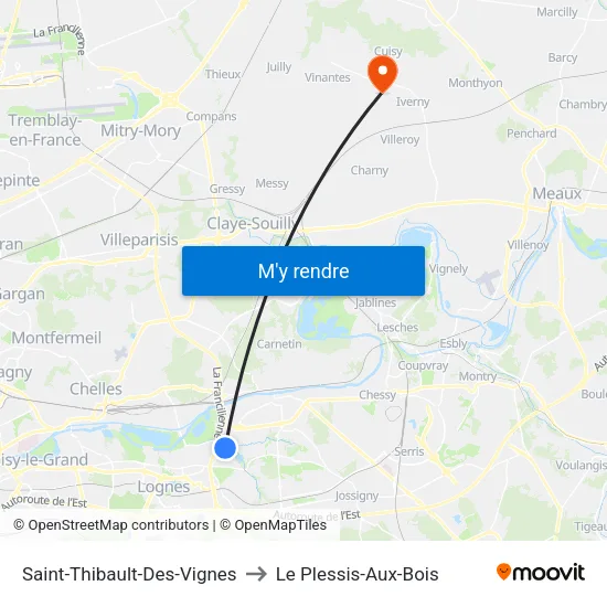 Saint-Thibault-Des-Vignes to Le Plessis-Aux-Bois map