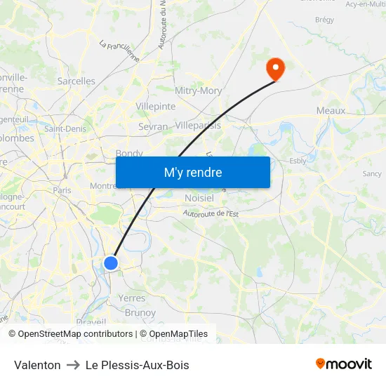 Valenton to Le Plessis-Aux-Bois map