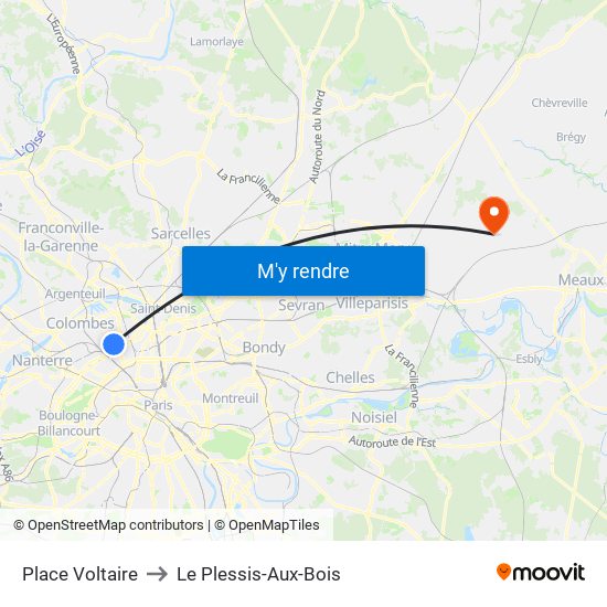 Place Voltaire to Le Plessis-Aux-Bois map