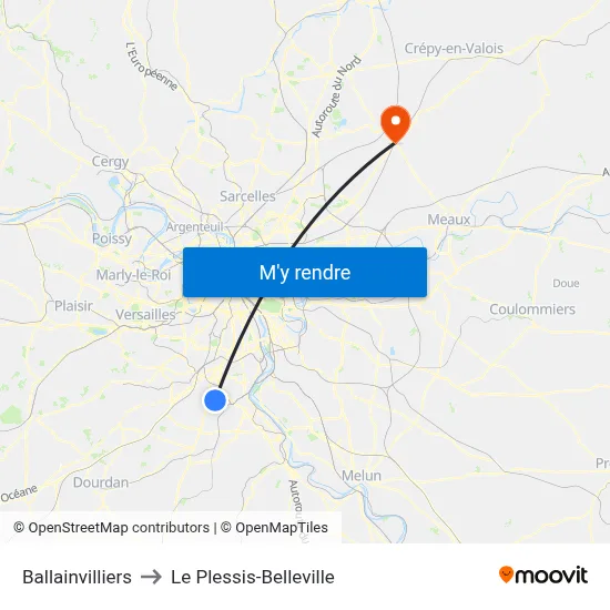 Ballainvilliers to Le Plessis-Belleville map
