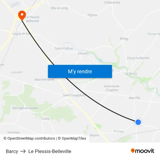 Barcy to Le Plessis-Belleville map