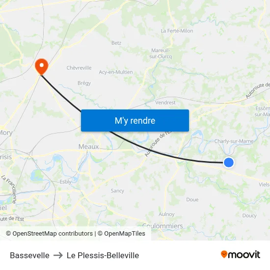 Bassevelle to Le Plessis-Belleville map