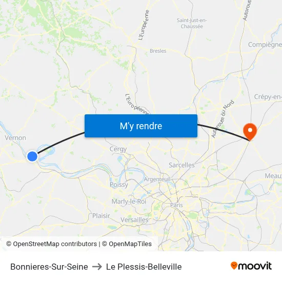 Bonnieres-Sur-Seine to Le Plessis-Belleville map