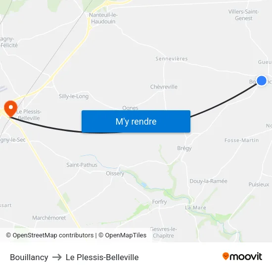 Bouillancy to Le Plessis-Belleville map