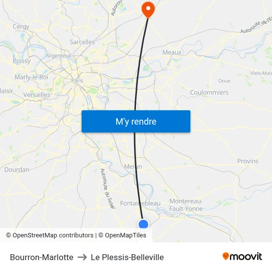 Bourron-Marlotte to Le Plessis-Belleville map