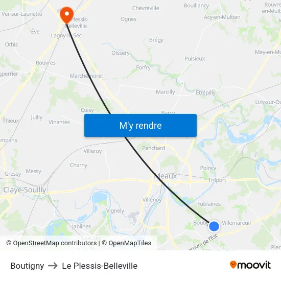 Boutigny to Le Plessis-Belleville map