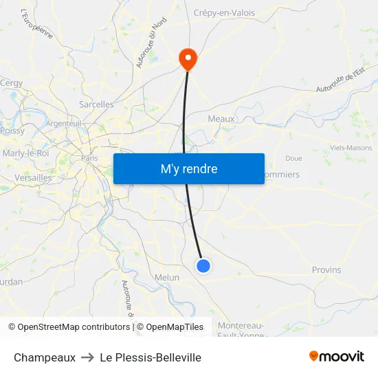 Champeaux to Le Plessis-Belleville map
