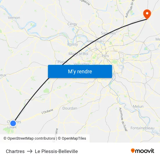 Chartres to Le Plessis-Belleville map