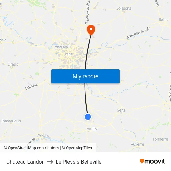 Chateau-Landon to Le Plessis-Belleville map