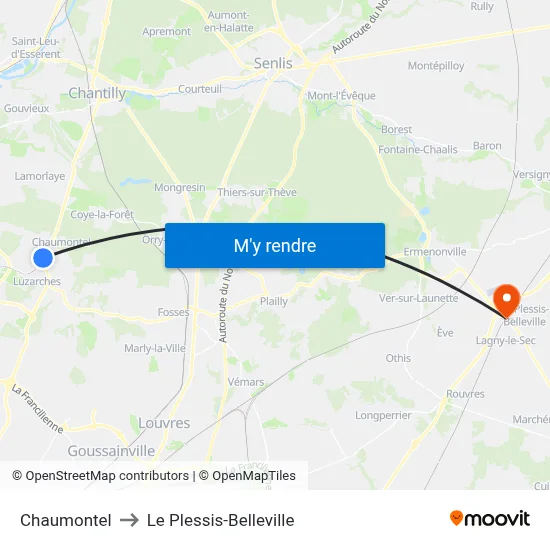 Chaumontel to Le Plessis-Belleville map