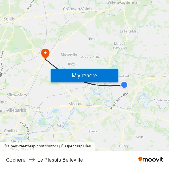 Cocherel to Le Plessis-Belleville map