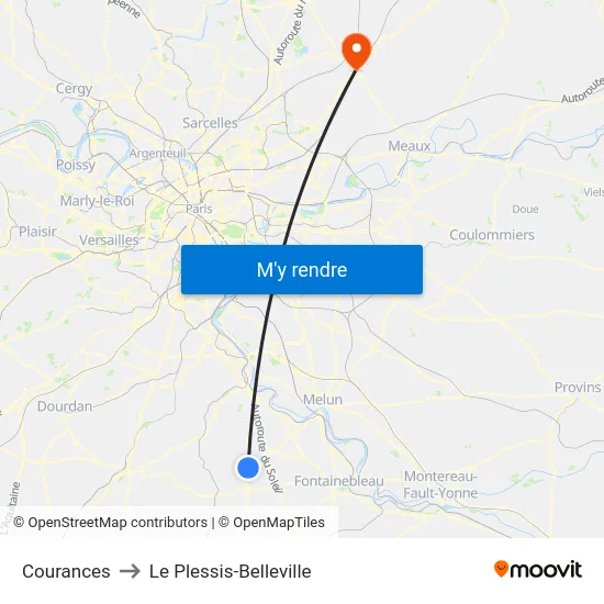 Courances to Le Plessis-Belleville map
