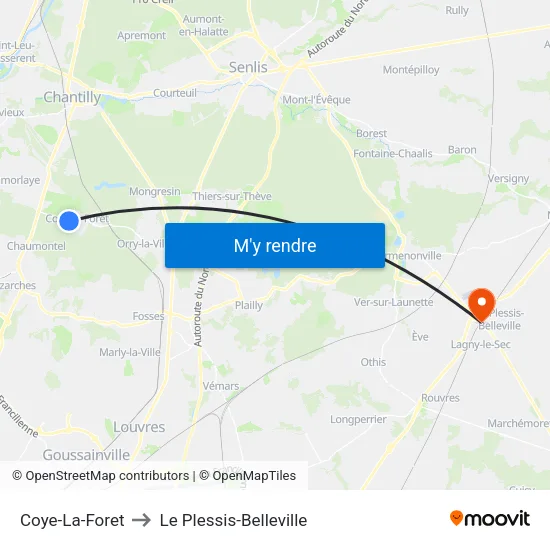 Coye-La-Foret to Le Plessis-Belleville map