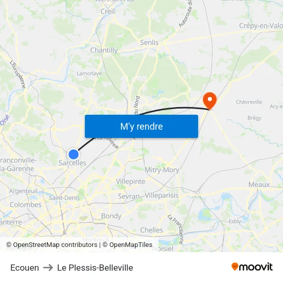 Ecouen to Le Plessis-Belleville map