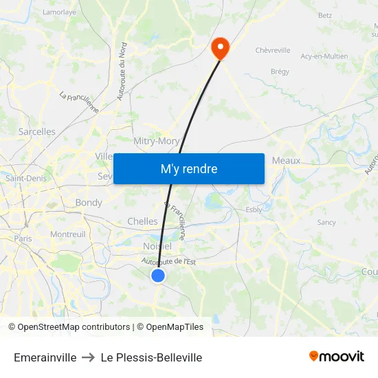 Emerainville to Le Plessis-Belleville map
