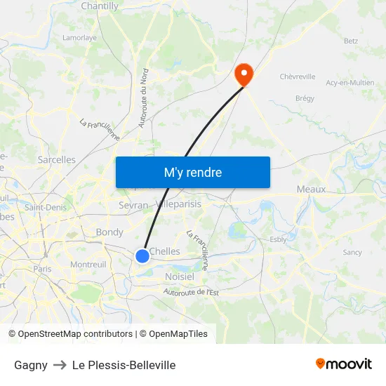 Gagny to Le Plessis-Belleville map