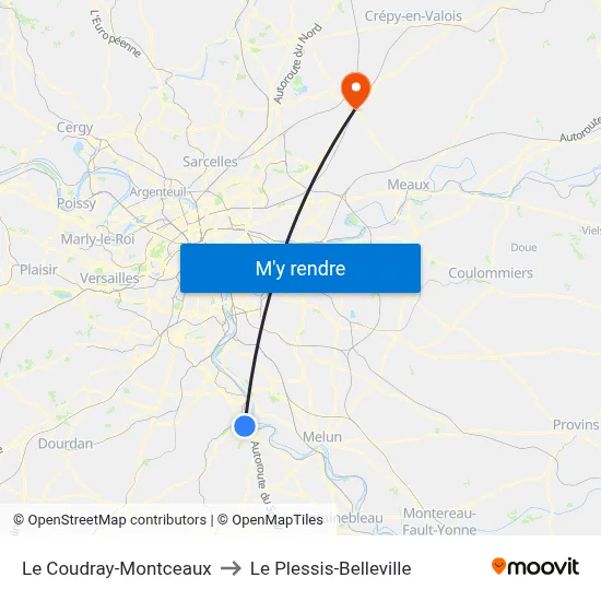 Le Coudray-Montceaux to Le Plessis-Belleville map