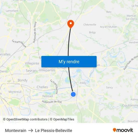 Montevrain to Le Plessis-Belleville map