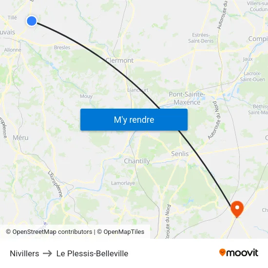Nivillers to Le Plessis-Belleville map